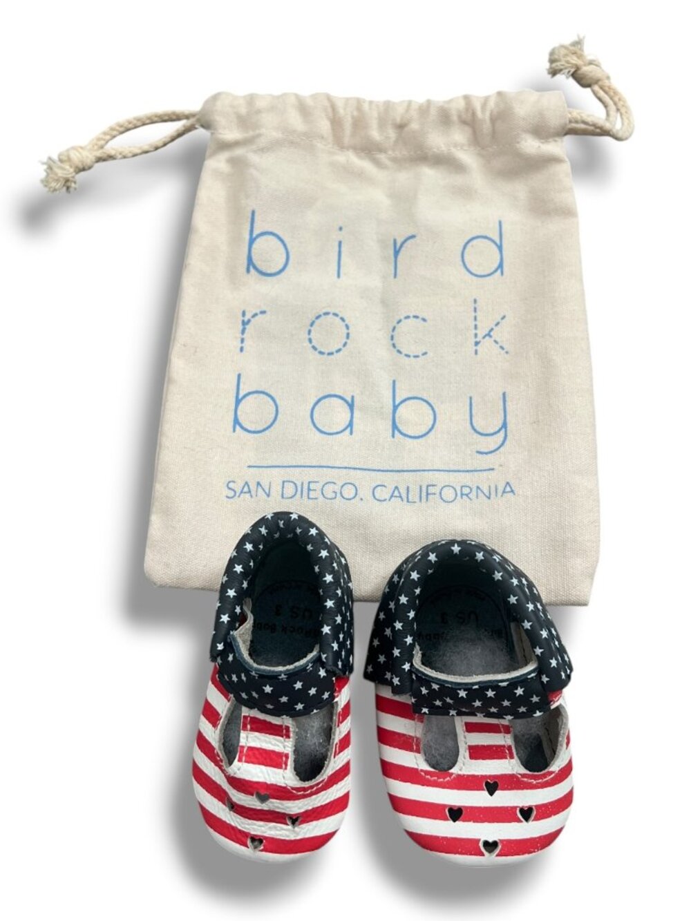 NEW! Bird Rock Baby American flag Mary Jane Soft-sole Moccasins Leather Shoe 3